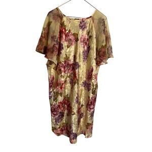80s Just My Size Satin Nigh Shirt Nightgown Floral Plus Size 1X VTG